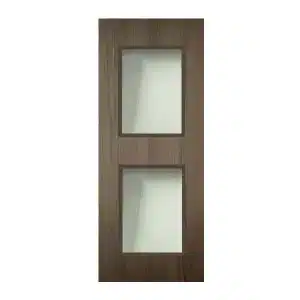 ประตู WPC ภายใน Bathic กระจกบน-ล่างใสเขียวตัดแสง BWG04 สีคาดิซ วอลนัท