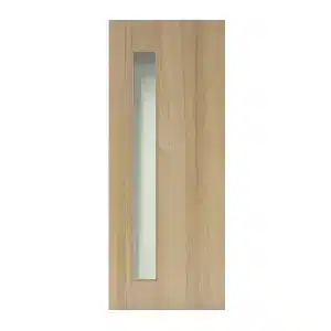 ประตู WPC ภายใน Bathic กระจกตลอดบาน-ชิดข้าง ใสเขียวตัดแสง BWG05 สีเบจ ไพน์