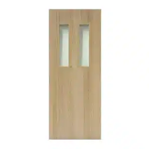 ประตู WPC ภายใน Bathic กระจกบนซ้าย-ขวา ใสเขียวตัดแสง BWG07 สีเบจ ไพน์