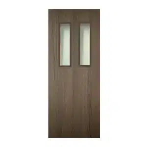 ประตู WPC ภายใน Bathic กระจกบนซ้าย-ขวา ใสเขียวตัดแสง BWG07 สีคาดิซ วอลนัท