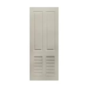 ประตู uPVC ภายใน Polywood เกล็ดล่าง-4 ฟักตรง PSW-4 สีเบจ ผิวลายเสี้ยนไม้