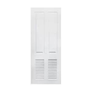 ประตู uPVC ภายใน Polywood เกล็ดล่าง-4 ฟักตรง PSW-4 สีขาว ผิวลายเสี้ยนไม้