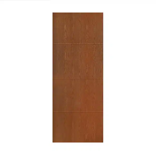 ประตู uPVC ภายนอกและภายใน Polywood เซาะร่องนอน 3 เส้น PRM-004 สีน้ำตาล ผิวลายเสี้ยนไม้