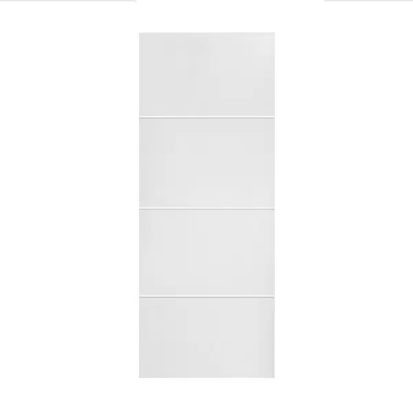 ประตู uPVC ภายนอกและภายใน Polywood เซาะร่องนอน 3 เส้น PRM-004 สีขาว ผิวลายเสี้ยนไม้